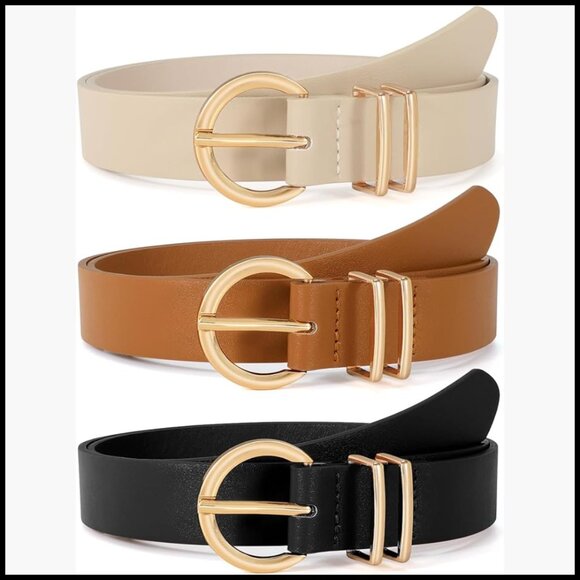 Faux Leather Waist Belt with Gold Buckle for Jeans Dresses main image 7